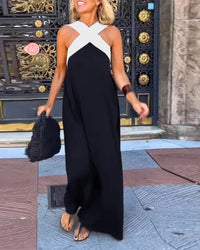 Aimee™ Breathable Comfortable Crossed Maxi Dress in Black/White