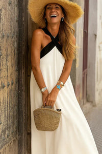 Aimee™ Breathable Comfortable Crossed Maxi Dress in Blue