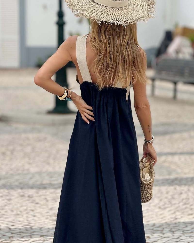 Aimee™ Breathable Comfortable Crossed Maxi Dress in Blue