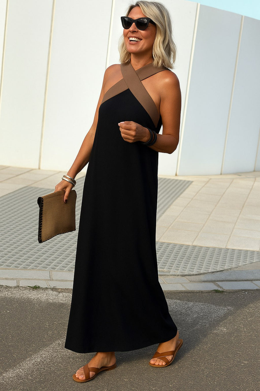 Aimee™ Breathable Comfortable Crossed Maxi Dress in Blue