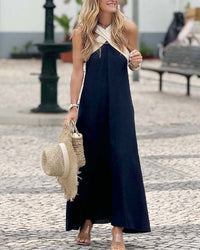 Aimee™ Breathable Comfortable Crossed Maxi Dress in Navy Blue