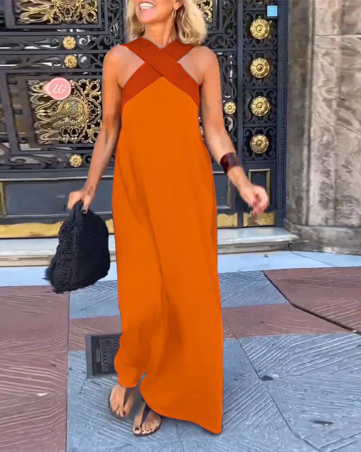 Aimee™ Breathable Comfortable Crossed Maxi Dress in Orange