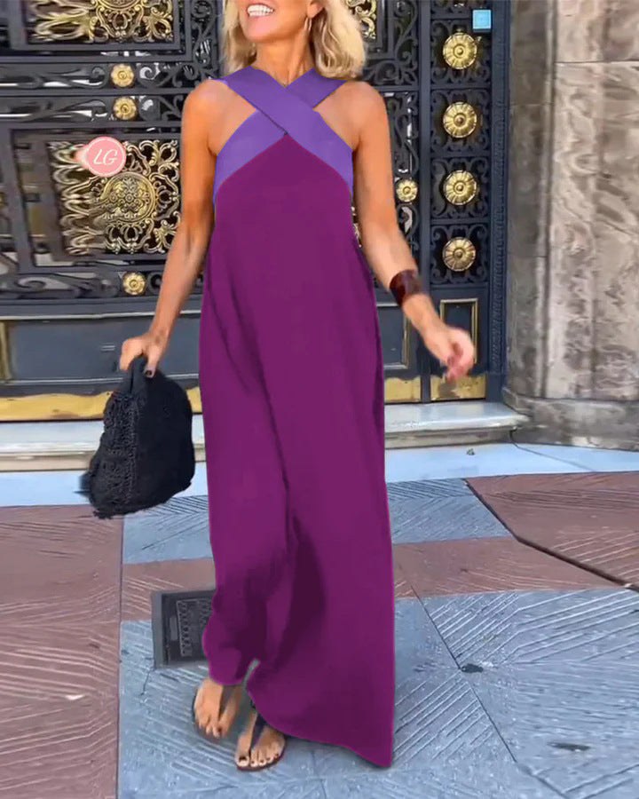 Aimee™ Breathable Comfortable Crossed Maxi Dress in Purple