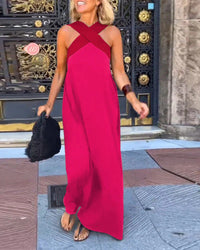 Aimee™ Breathable Comfortable Crossed Maxi Dress in Rose Red