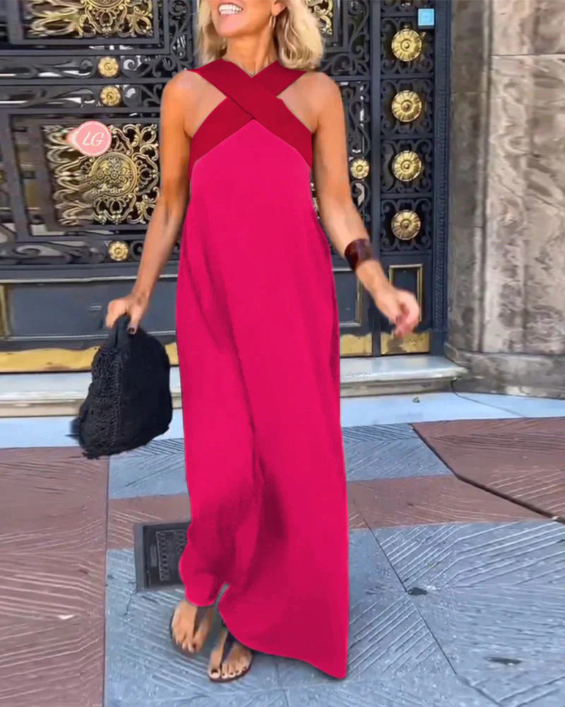 Aimee™ Breathable Comfortable Crossed Maxi Dress in Rose Red