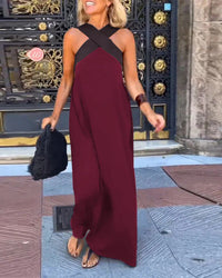 Aimee™ Breathable Comfortable Crossed Maxi Dress in Wine Red