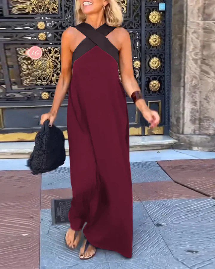 Aimee™ Breathable Comfortable Crossed Maxi Dress in Wine Red