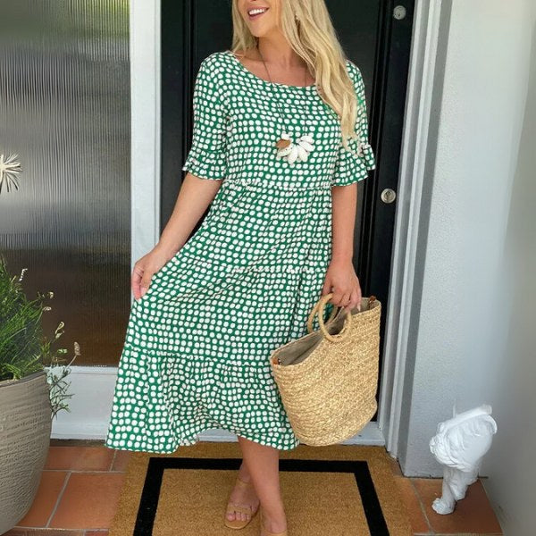 Aisha™ Relaxed Tiered Midi Dress in Green
