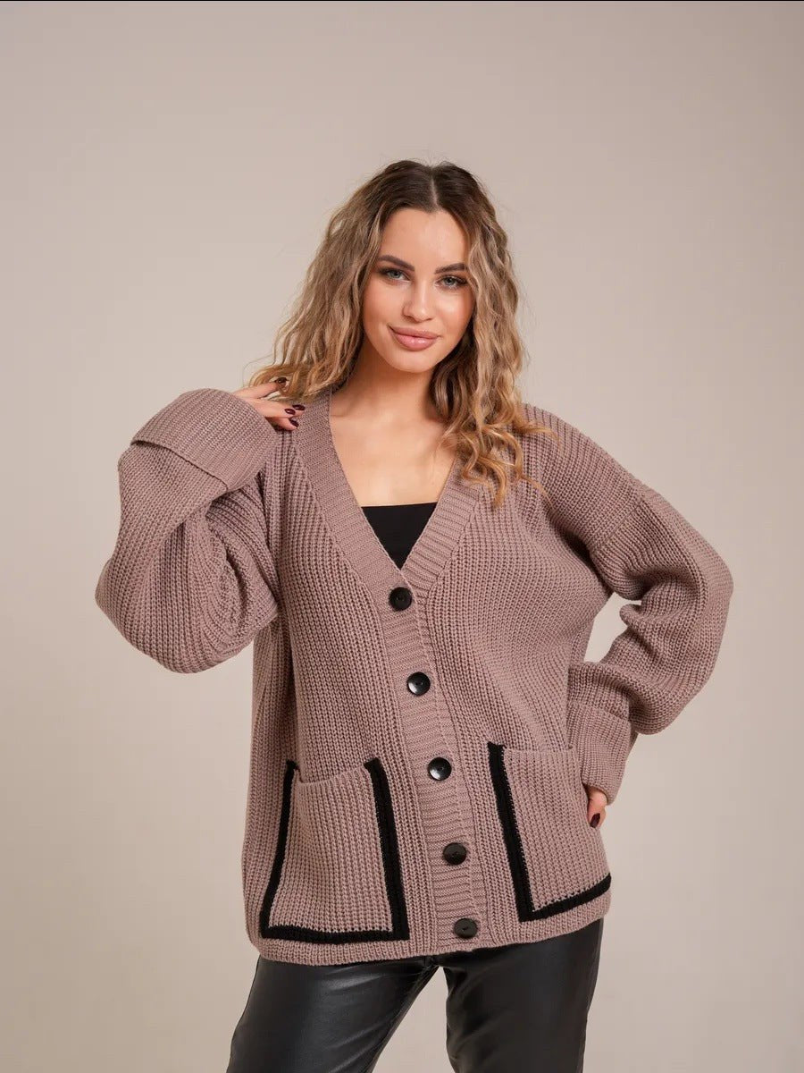 Alara Casual Knit Cardigan with Pockets in Beige