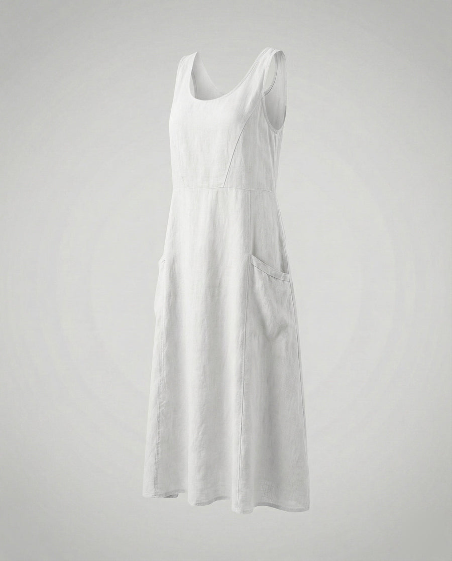 Alara Casual Linen Blend Maxi Dress in Beige