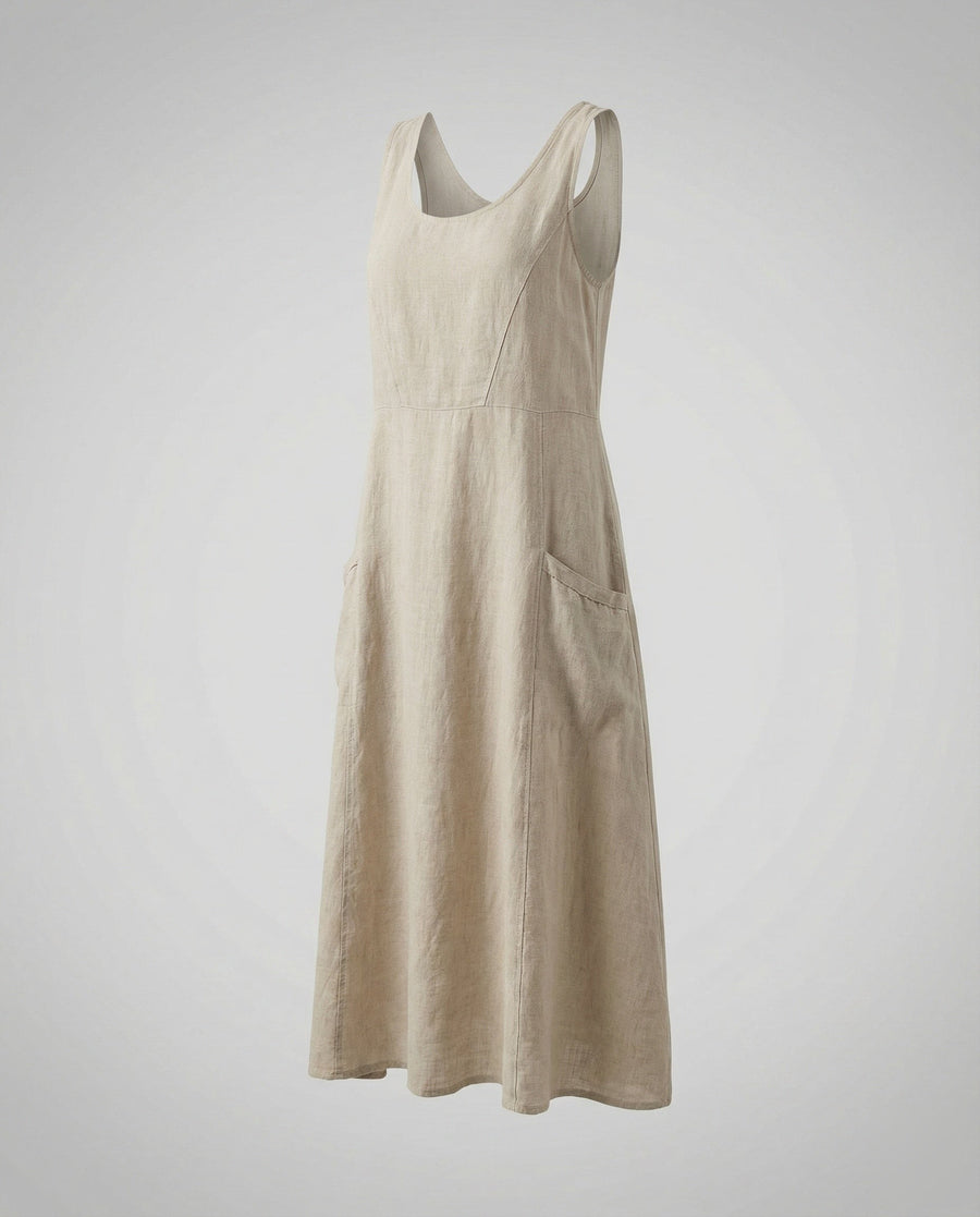 Alara Casual Linen Blend Maxi Dress in Khaki