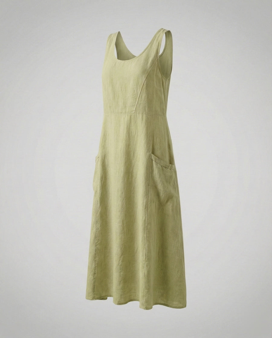 Alara Casual Linen Blend Maxi Dress in Light Green