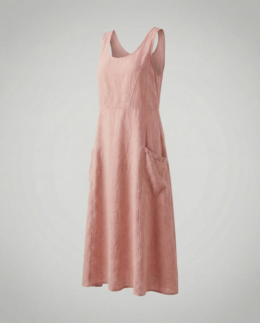 Alara Casual Linen Blend Maxi Dress in Pink