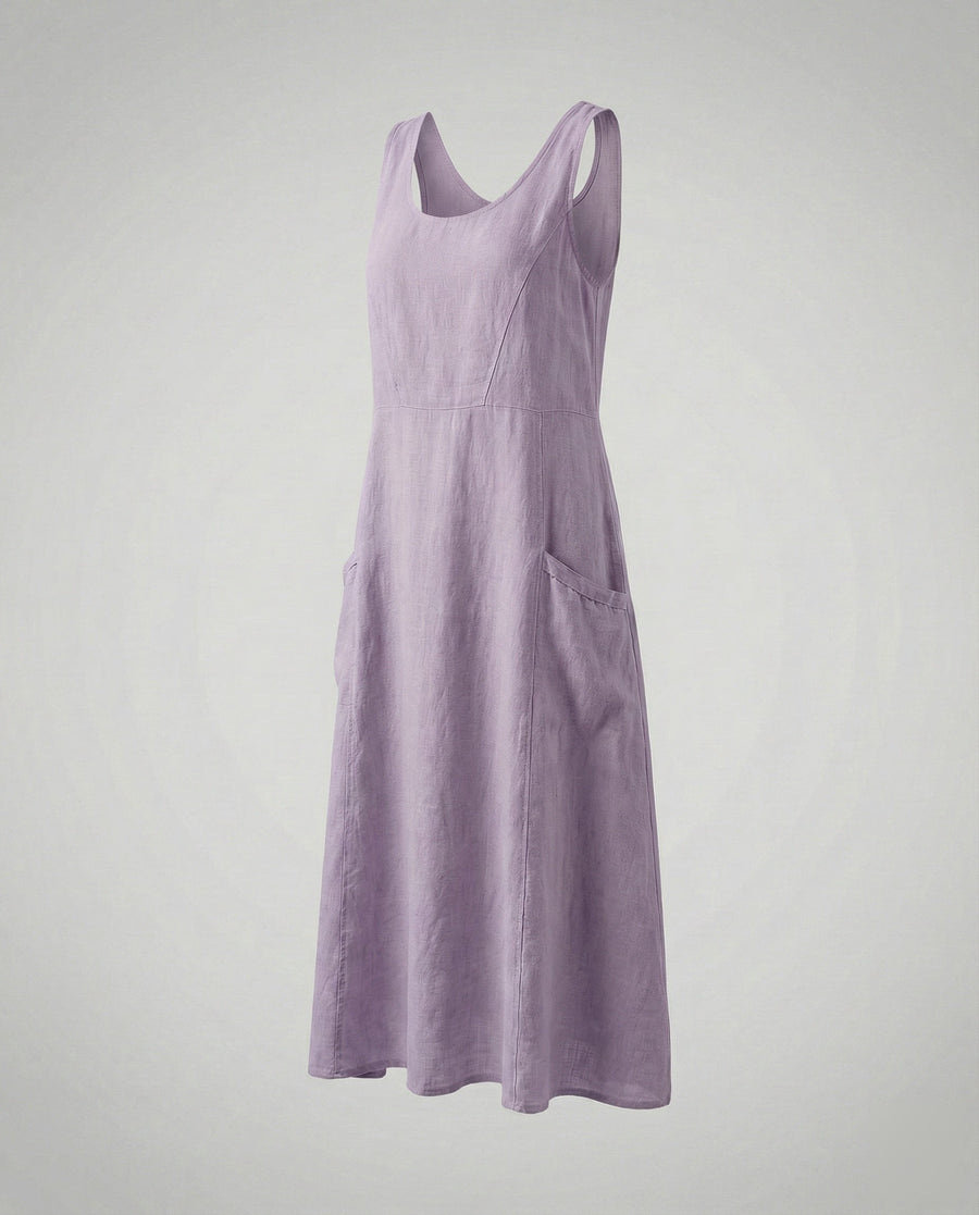 Alara Casual Linen Blend Maxi Dress in Purple