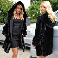 Alara Elegant Coat with Pockets and Hood in Black