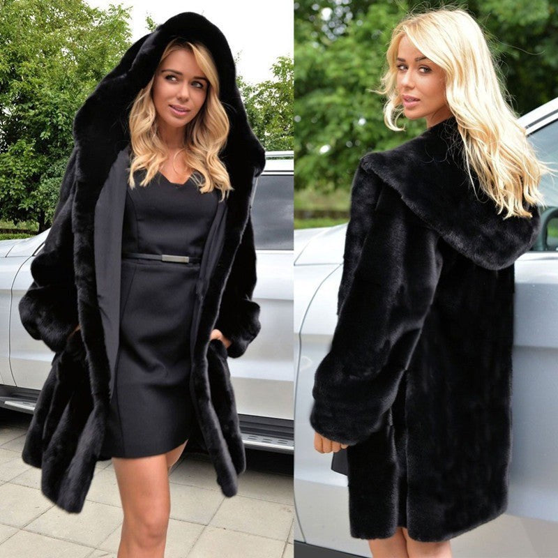 Alara Elegant Coat with Pockets and Hood in Black