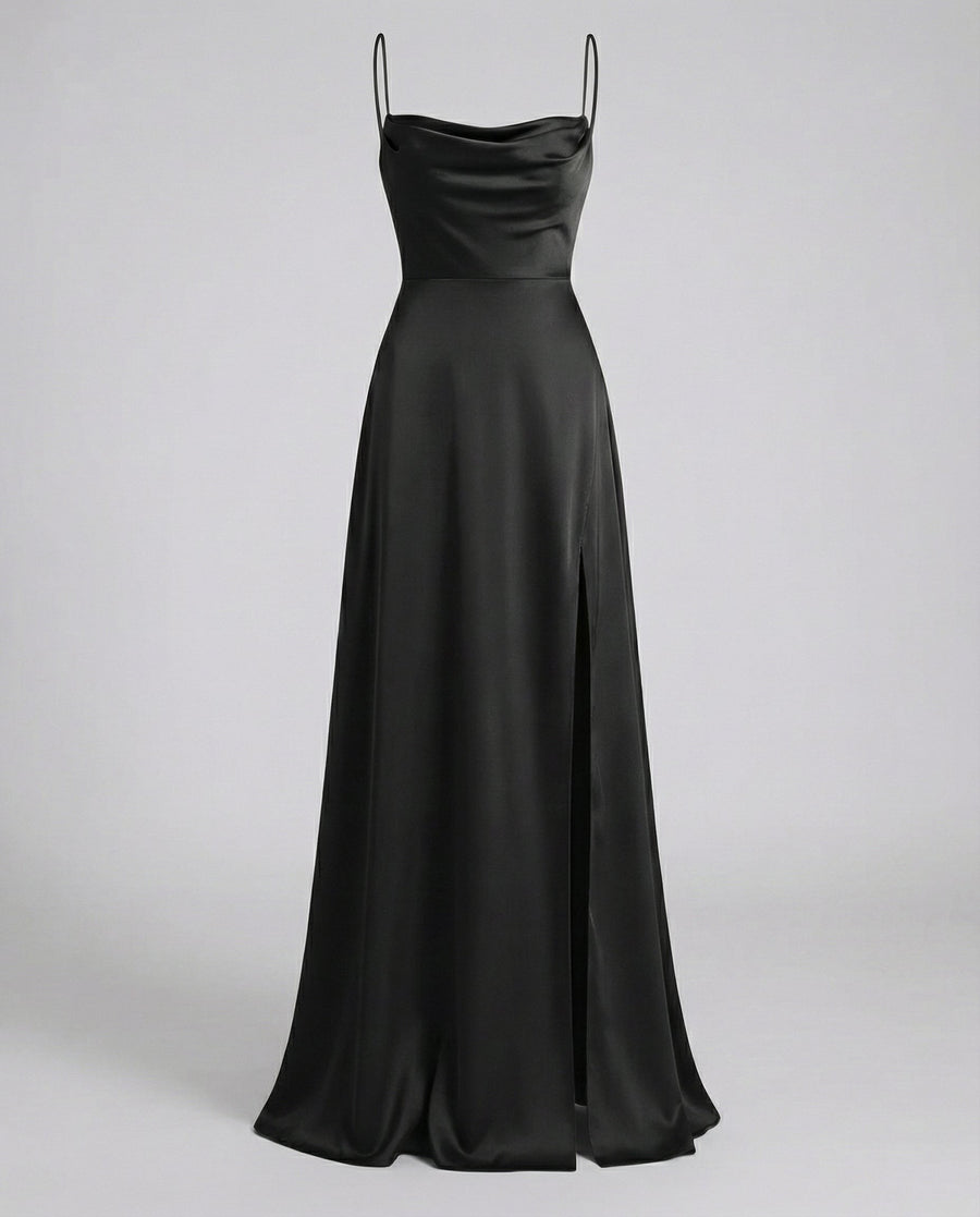 Alara Elegant Silk Maxi Dress in Black