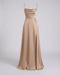 Alara Elegant Silk Maxi Dress in Brown