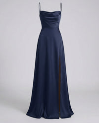 Alara Elegant Silk Maxi Dress in Navy