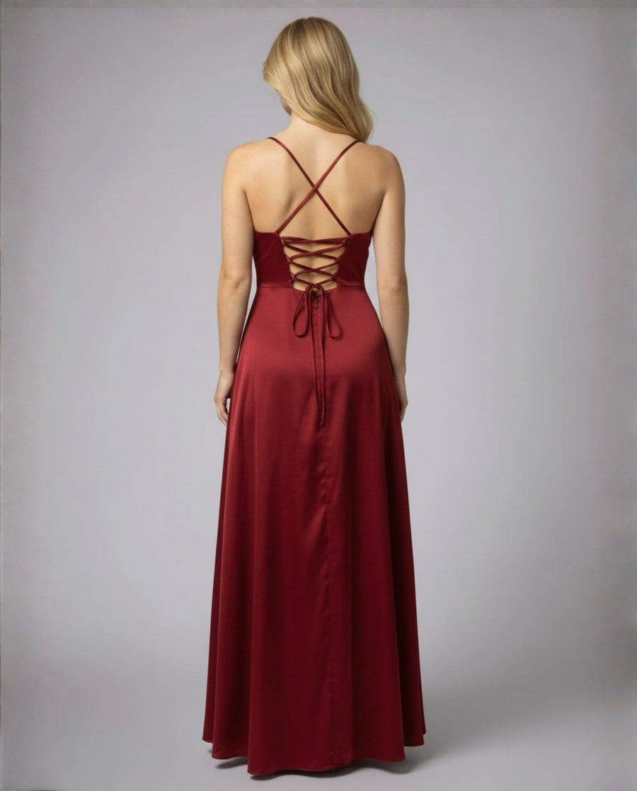 Alara Elegant Silk Maxi Dress in Red
