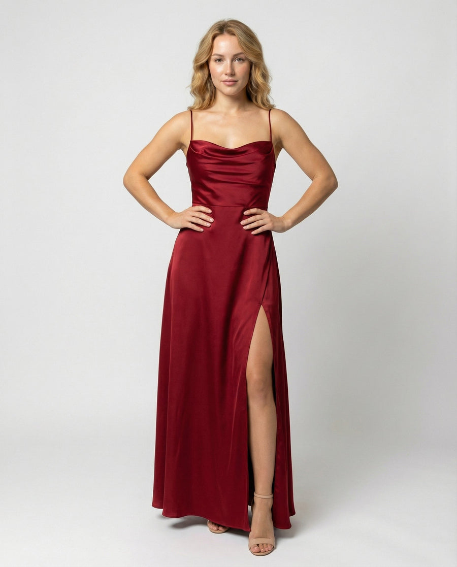 Alara Elegant Silk Maxi Dress in Red