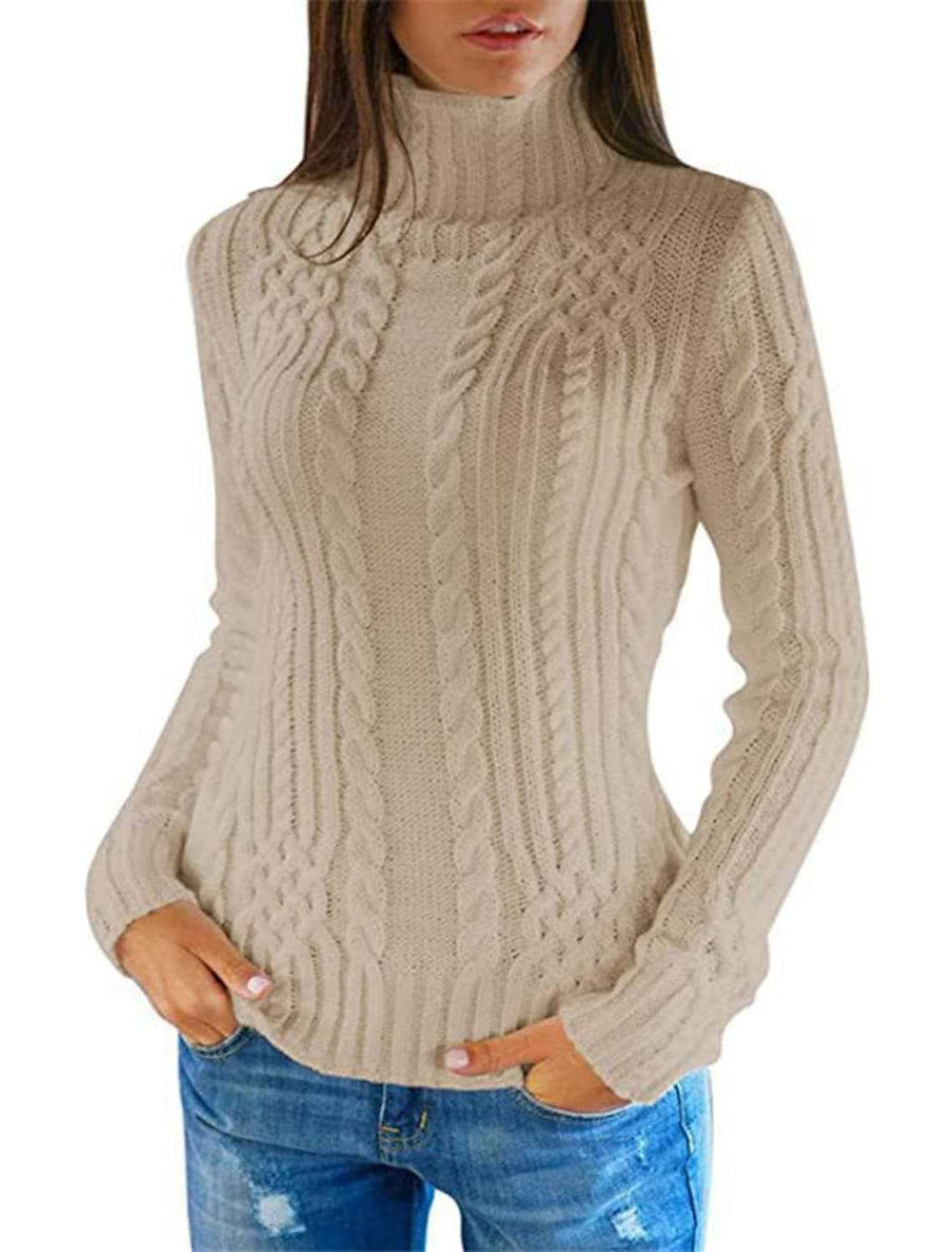 Alara Knit Sweater with Stand Collar in Beige