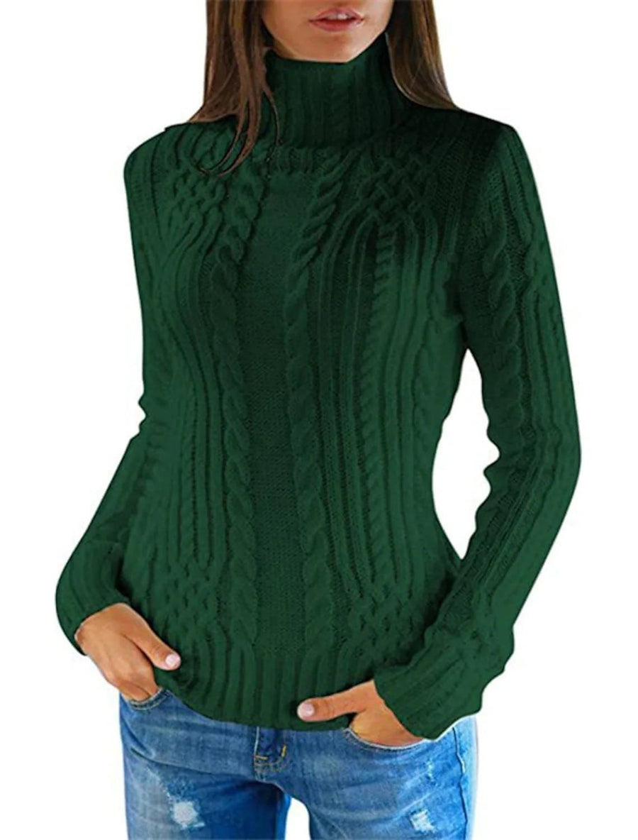Alara Knit Sweater with Stand Collar in Green
