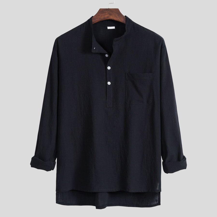 Alara Shirt with Stand Collar and Long Sleeve in Black