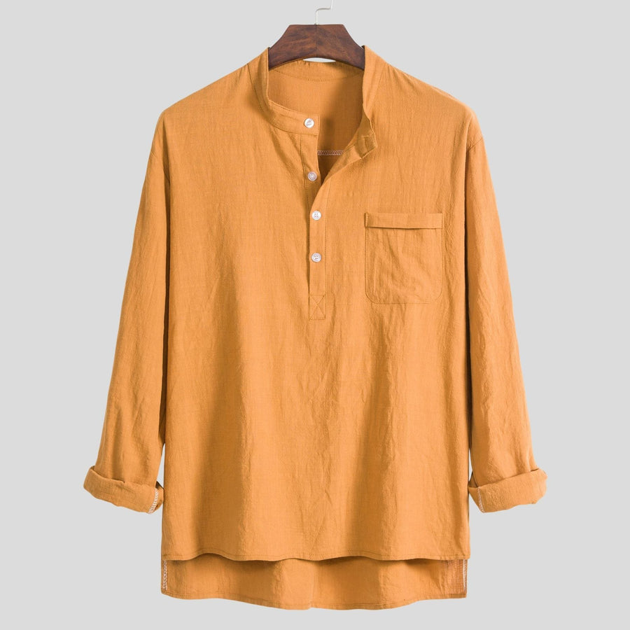 Alara Shirt with Stand Collar and Long Sleeve in Brown