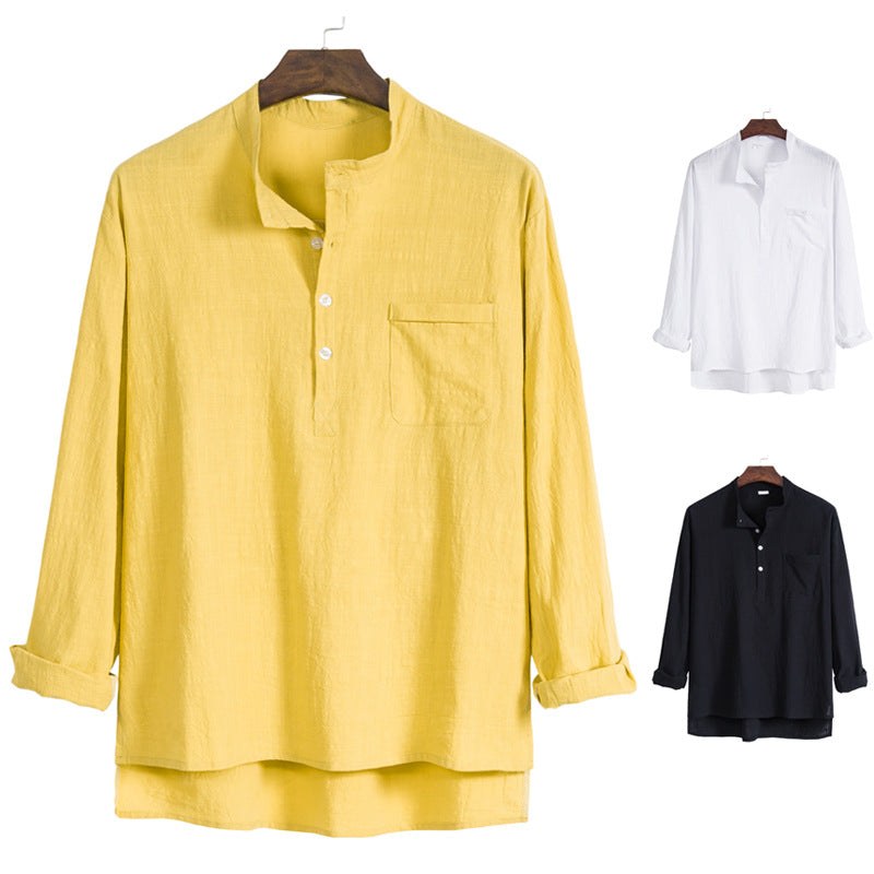 Alara Shirt with Stand Collar and Long Sleeve in Khaki