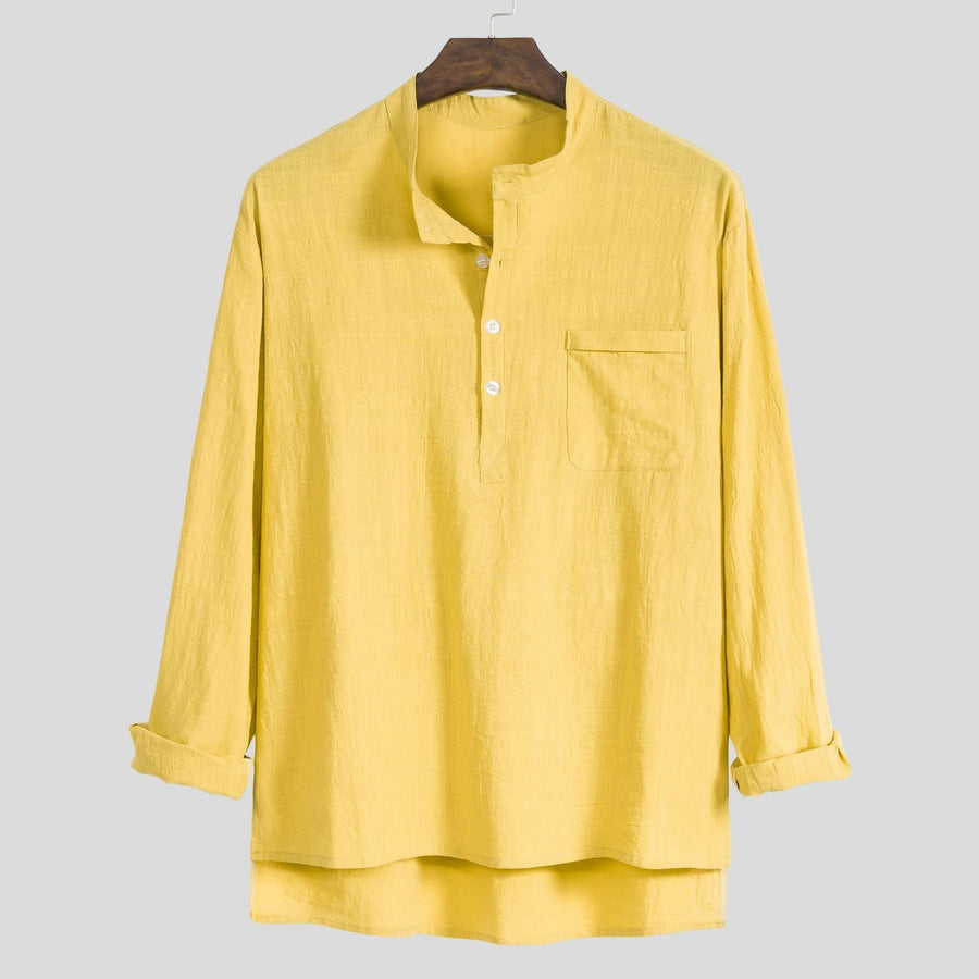Alara Shirt with Stand Collar and Long Sleeve in Khaki
