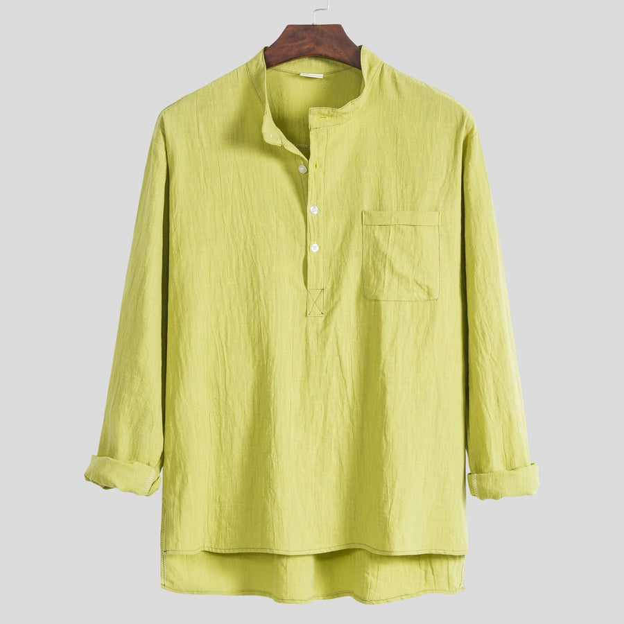 Alara Shirt with Stand Collar and Long Sleeve in Light Green