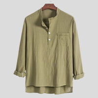 Alara Shirt with Stand Collar and Long Sleeve in Olive Green