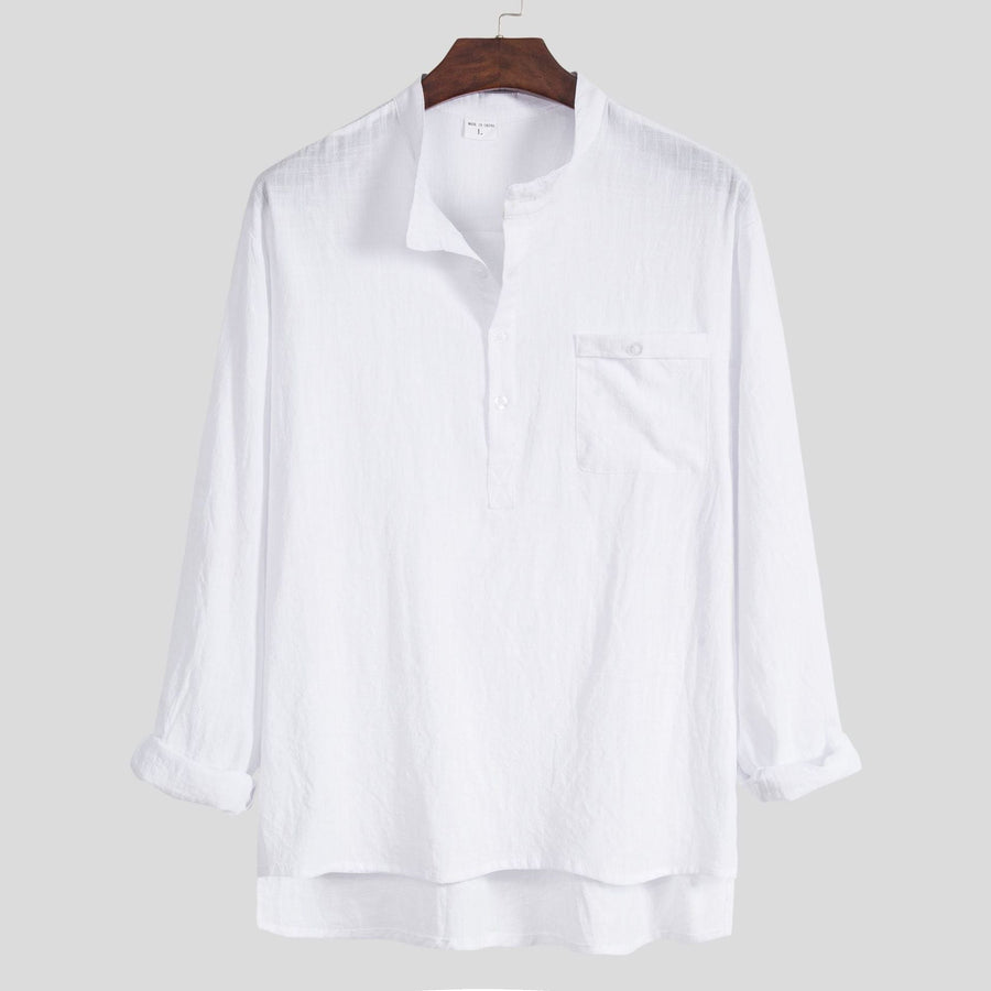 Alara Shirt with Stand Collar and Long Sleeve in White