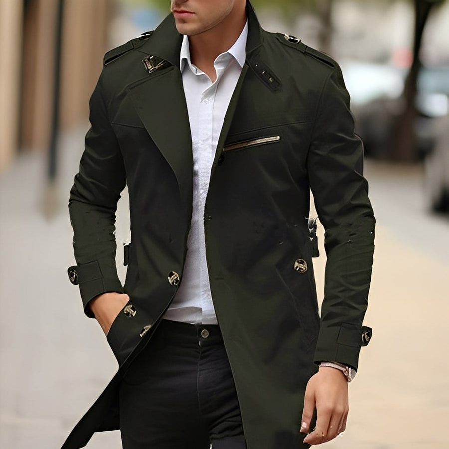 Alaric Elegant Trench Coat in Dark Green