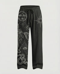Alaric Linen Trousers with Drawstring Waist and Elastic Waist in Black