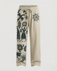 Alaric Linen Trousers with Drawstring Waist and Elastic Waist in Multicolour