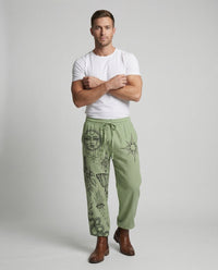 Alaric Linen Trousers with Drawstring Waist and Elastic Waist