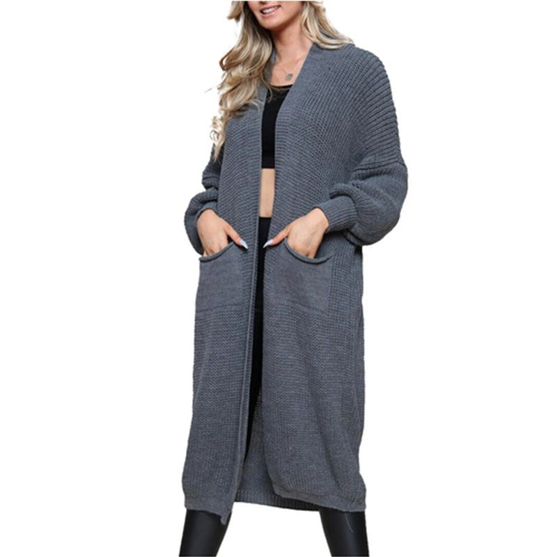 Alba Casual Knit Cardigan with Pockets in Dark Grey