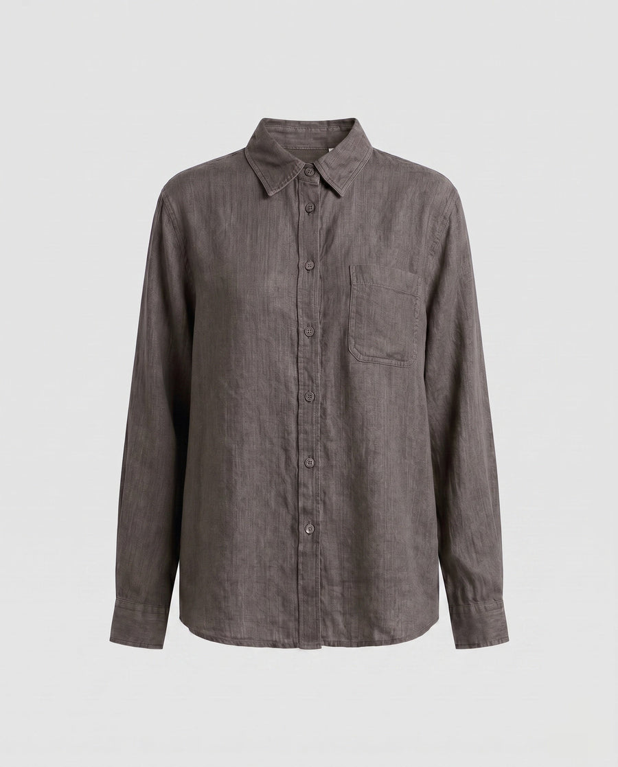 Alba Casual Linen Blouse in Coffee