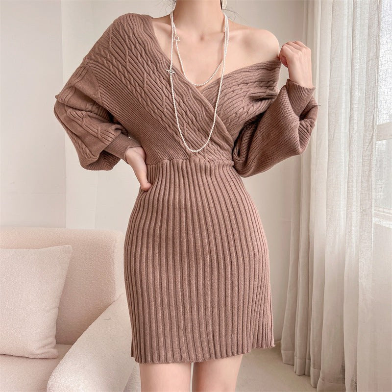 Alba Elegant Knit Dress with V-Neck