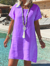 Alba Lightweight Linen Dress in Dark Purple