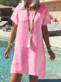 Alba Lightweight Linen Dress in Peach