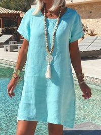 Alba Lightweight Linen Dress in Sky Blue