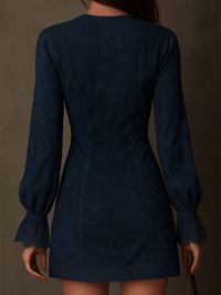 Aldowen | Women's Long Sleeve Lace Trim Mini Dress