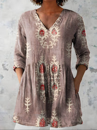 Aldwyn Women's Linen Tunic Top Boho Print in Pink