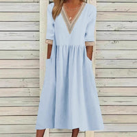 Aleda™ Collar Mid-Length Dress in Blue
