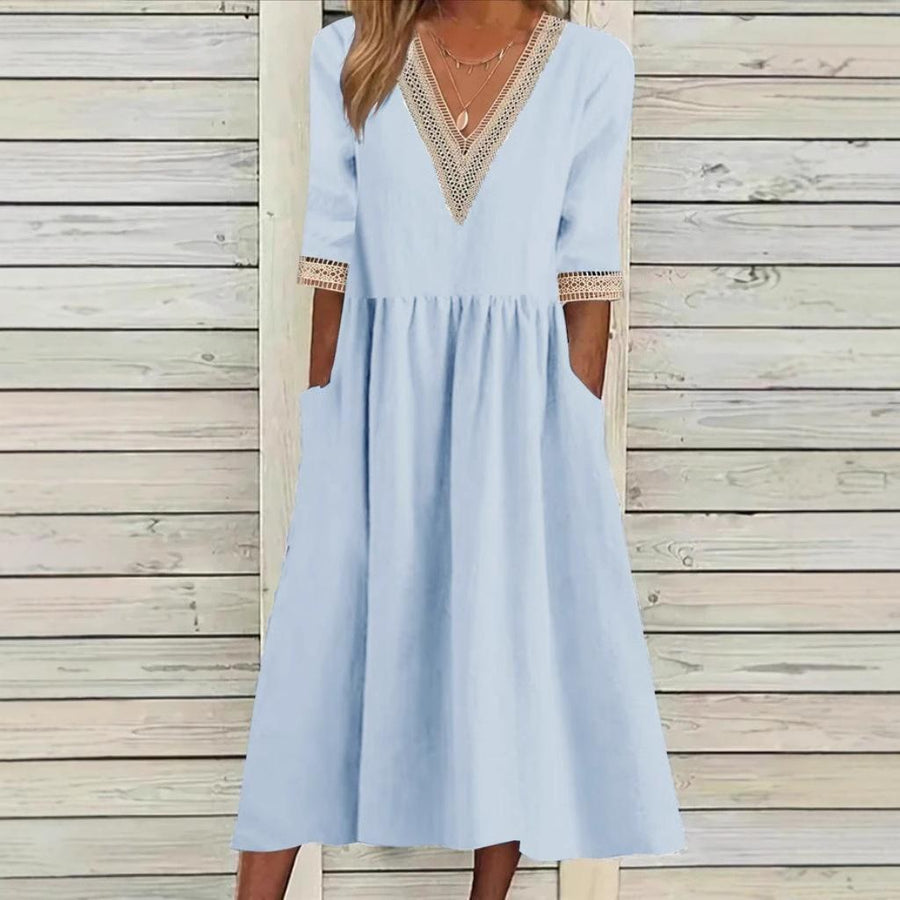 Aleda™ Collar Mid-Length Dress in Blue