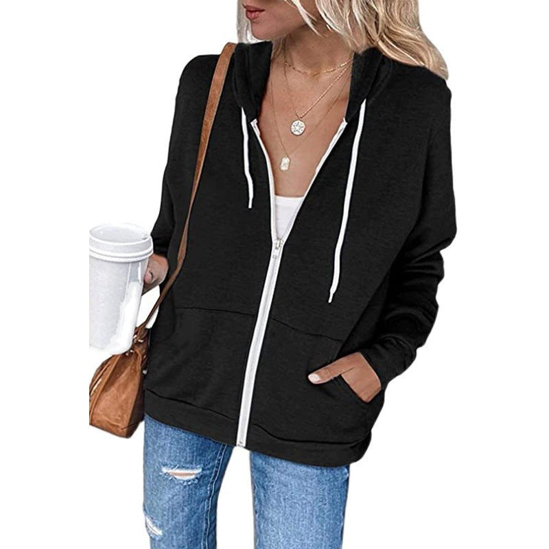 Alessia Casual Jacket with Zip Front and Pockets in Black