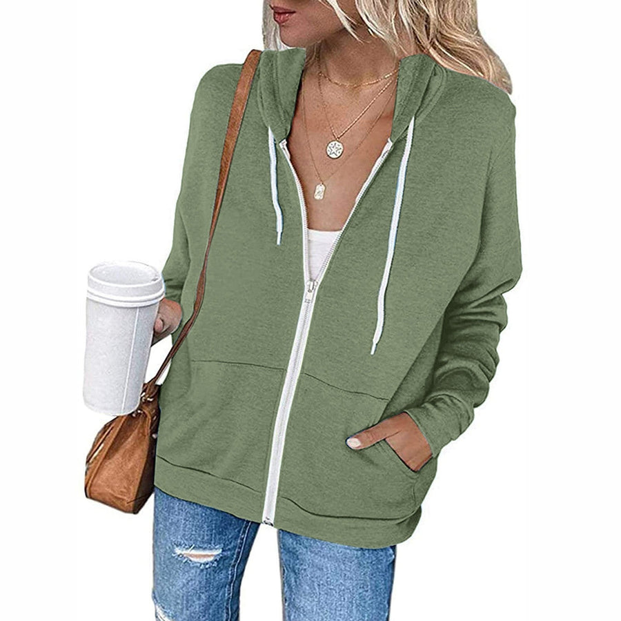 Alessia Casual Jacket with Zip Front and Pockets in Green